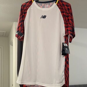 New Balance Men's White Tee with Red Patterned Sleeves